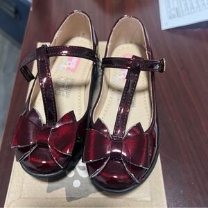 ANDREA FENZI Girls T-Strap Patent Bow Dress Shoes - Burgundy Red
